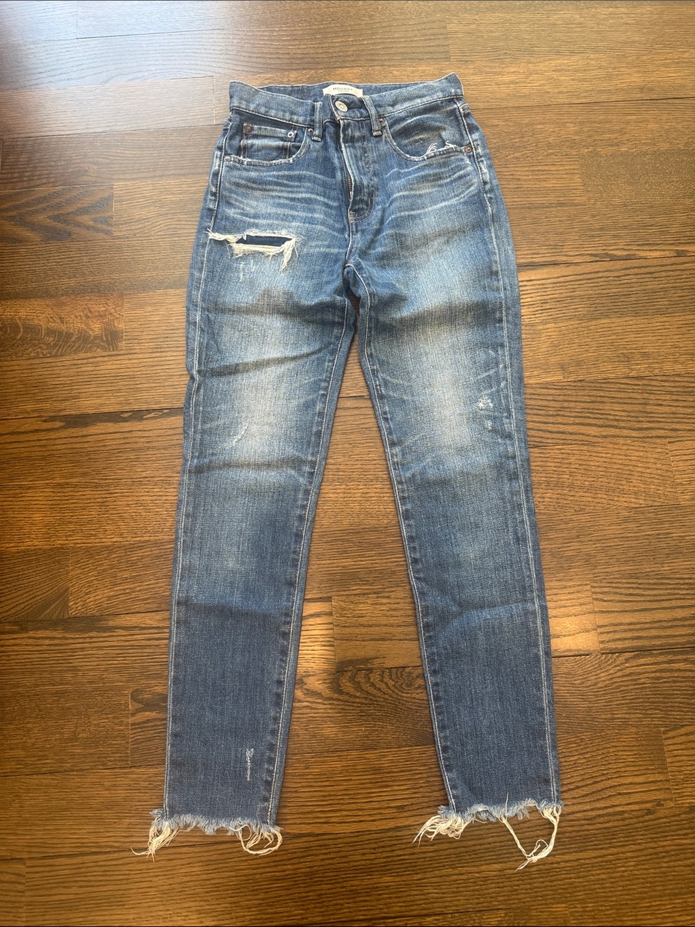 Moussy High-Rise Distressed Skinny Jeans in Medium Blue Wash